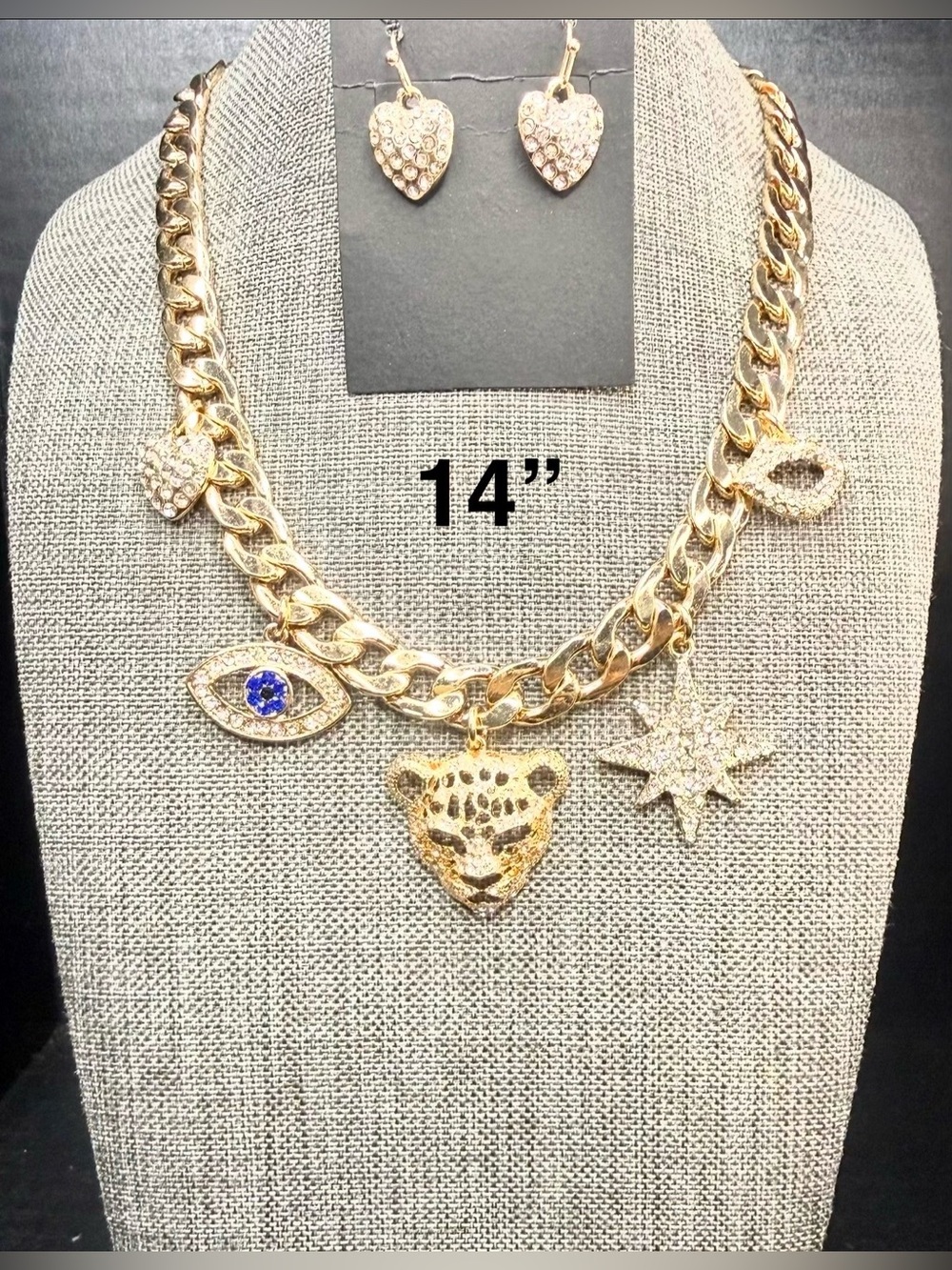 158. Gold Leopard Charm Necklace Set